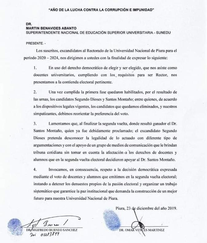 Carta remitida a Sunedu