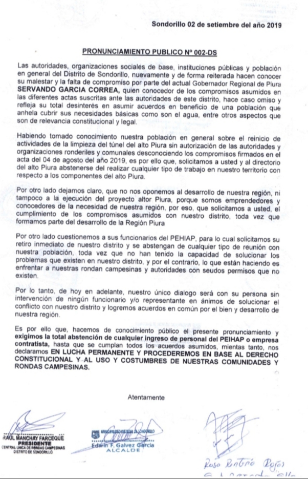 Pronunciamiento Sondorillo