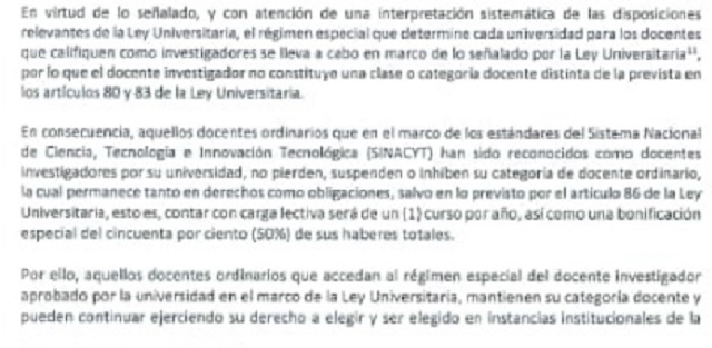 Parte de opinión de Sunedu sobre docentes investigadores