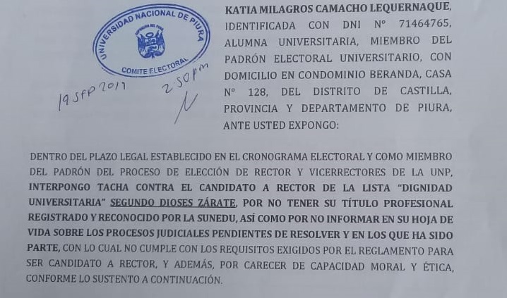 Presentan recurso de tacha contra candidatos a Rector Burneo Sánchez, Dioses y Vences