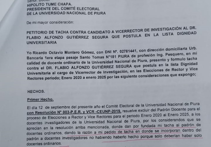 Tacha presentada en contra de Dr. Flabio Gutierrez