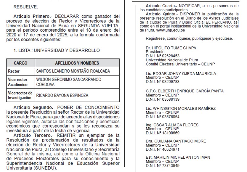 Resolucion rectoral