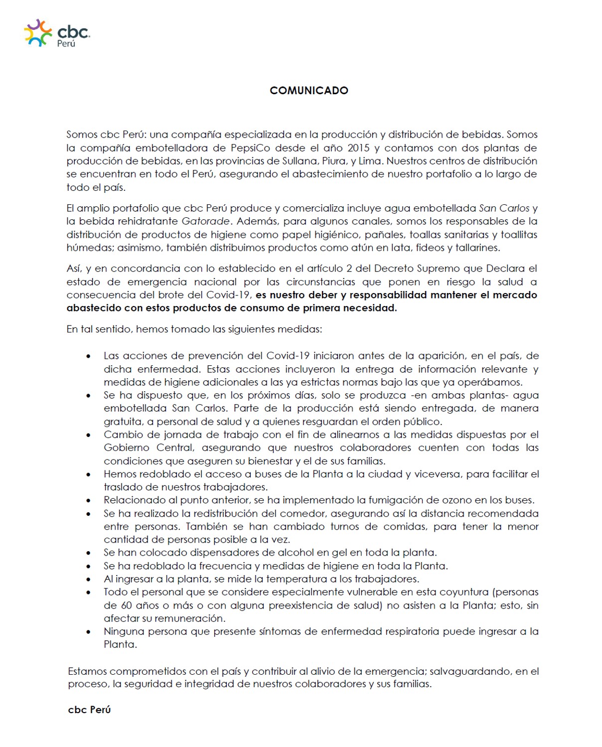 Comunicado CBC Pepsi
