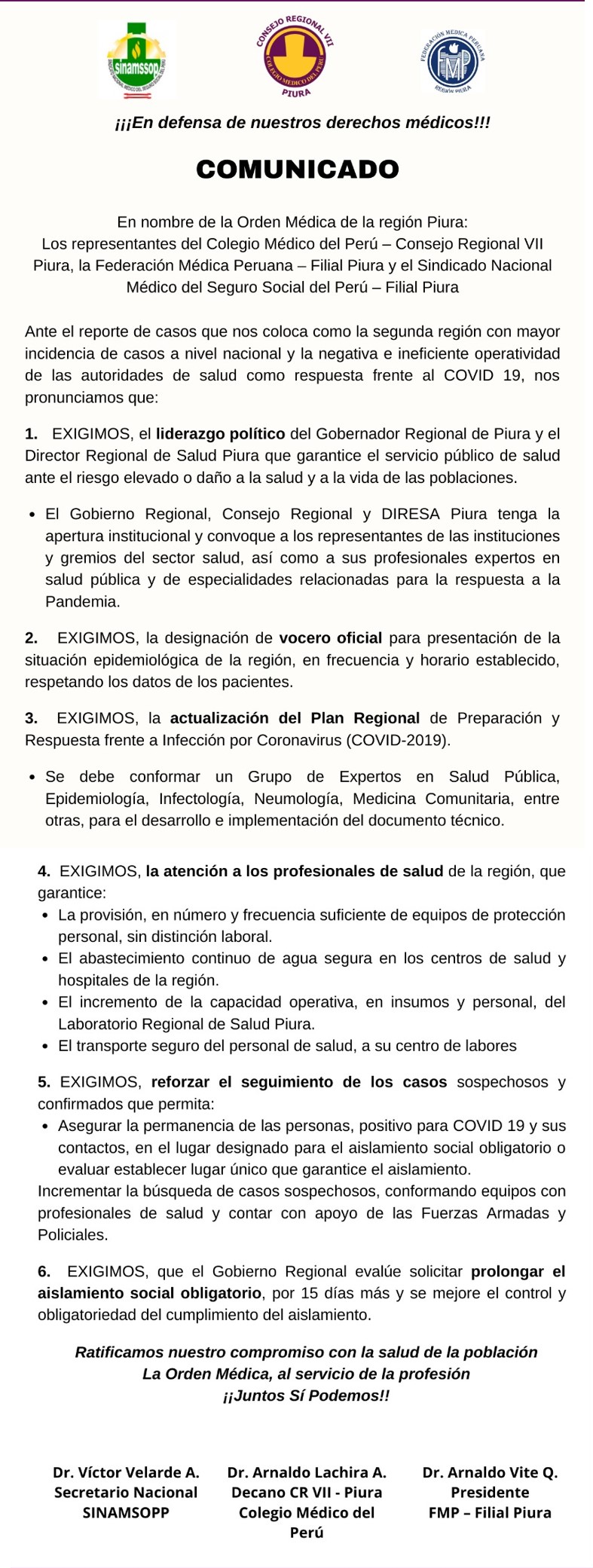 Comunicado Colegio Medico