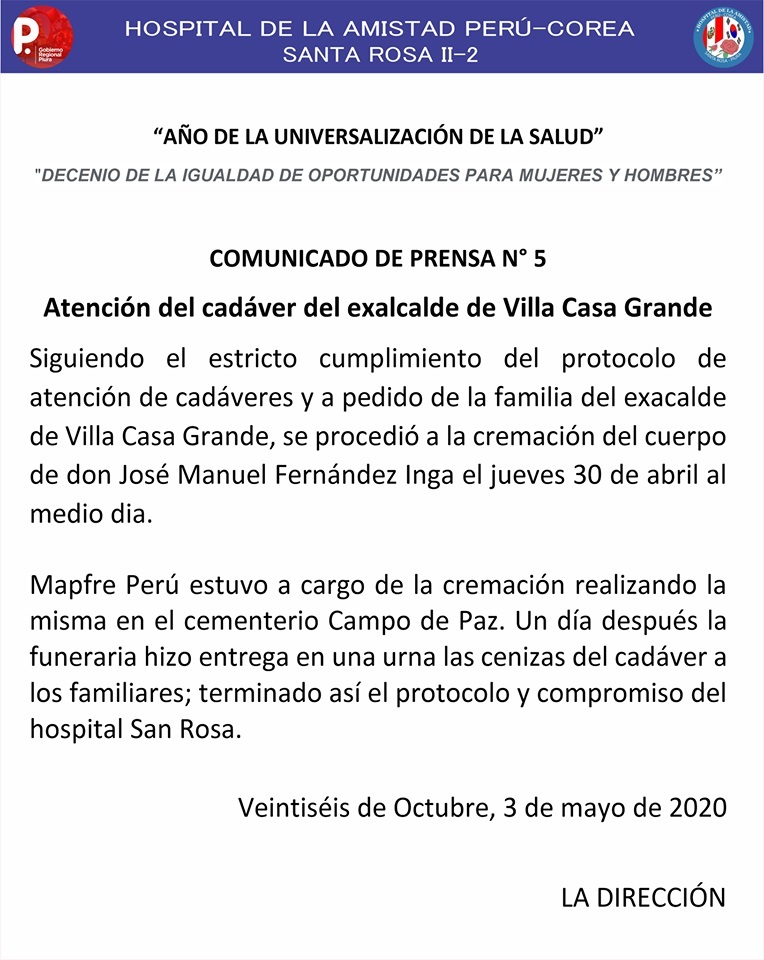 Comunicado cremacion