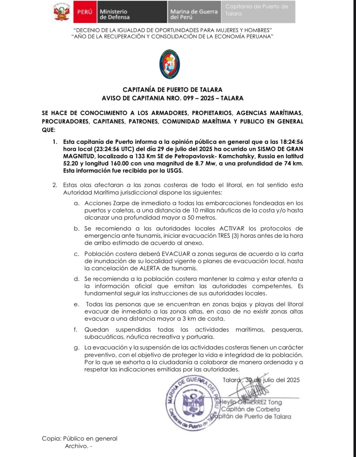 Alerta Capitania de Puerto
