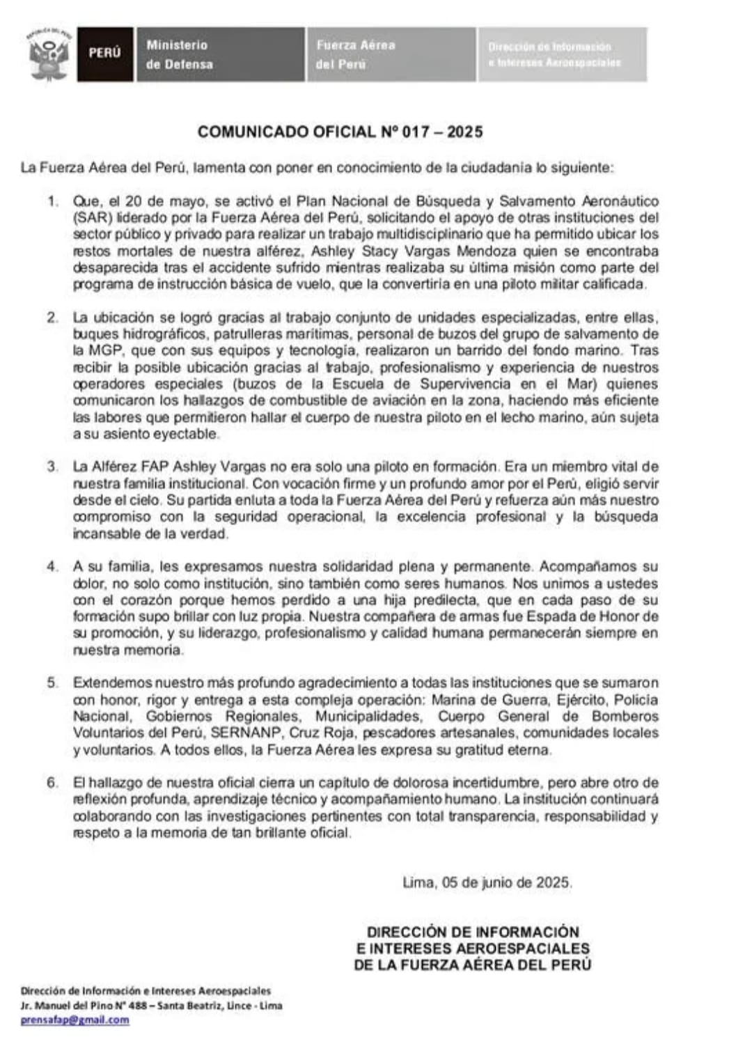 Comunicado Ashley