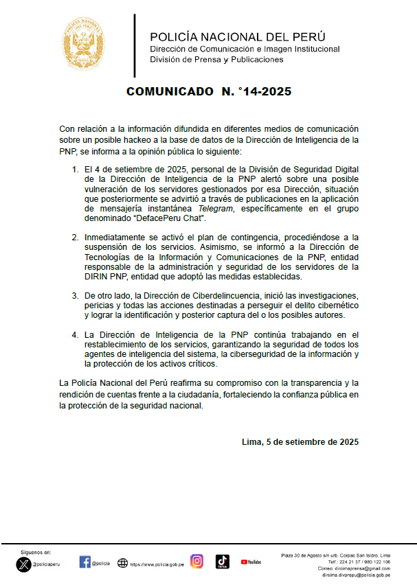 comunicado PNP