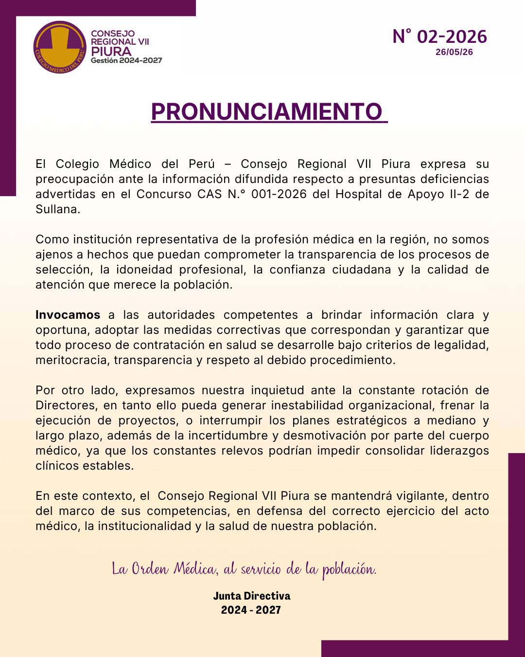 pronunciamiento colegio medico