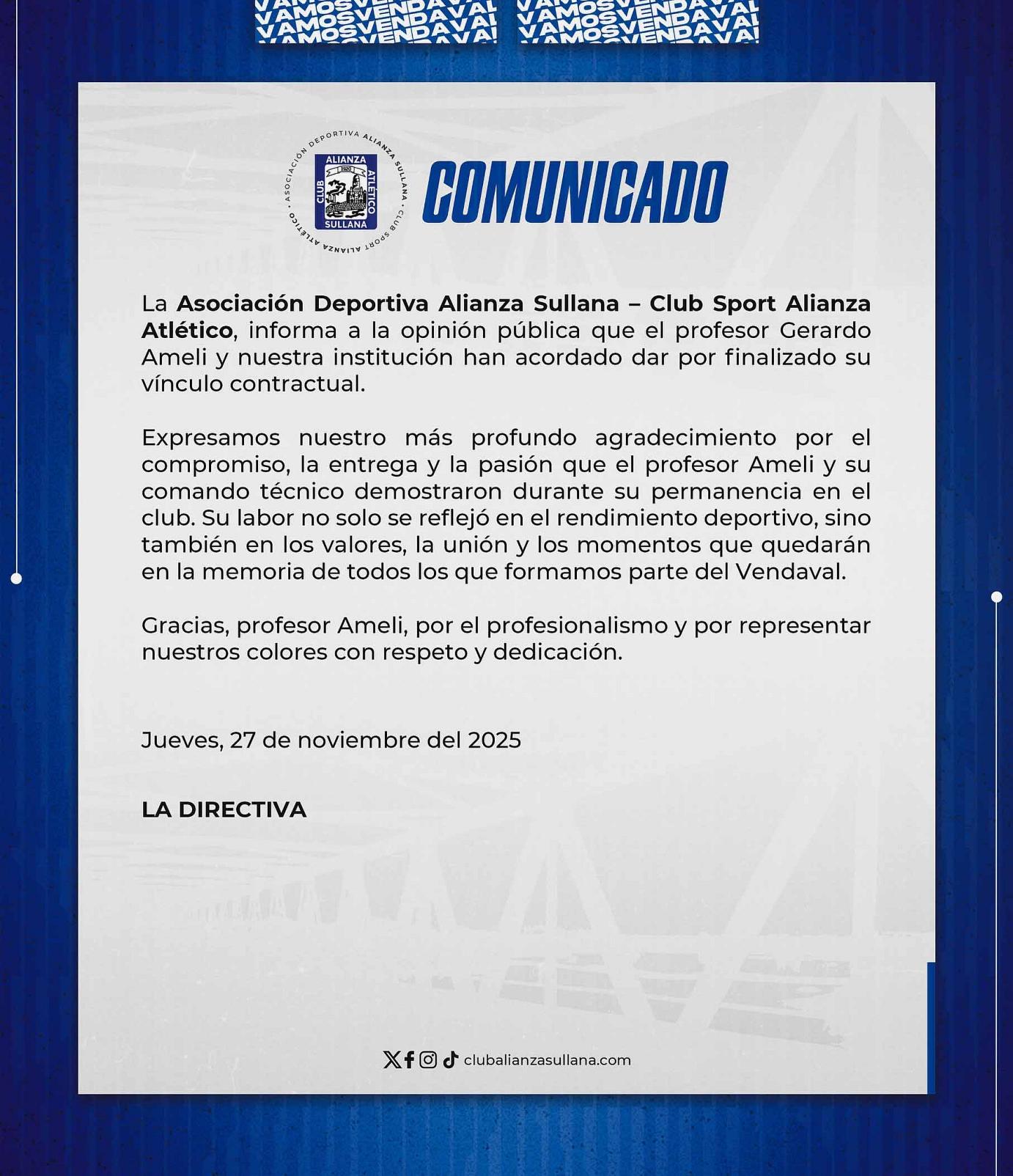 Comunicado Alianza Atletico
