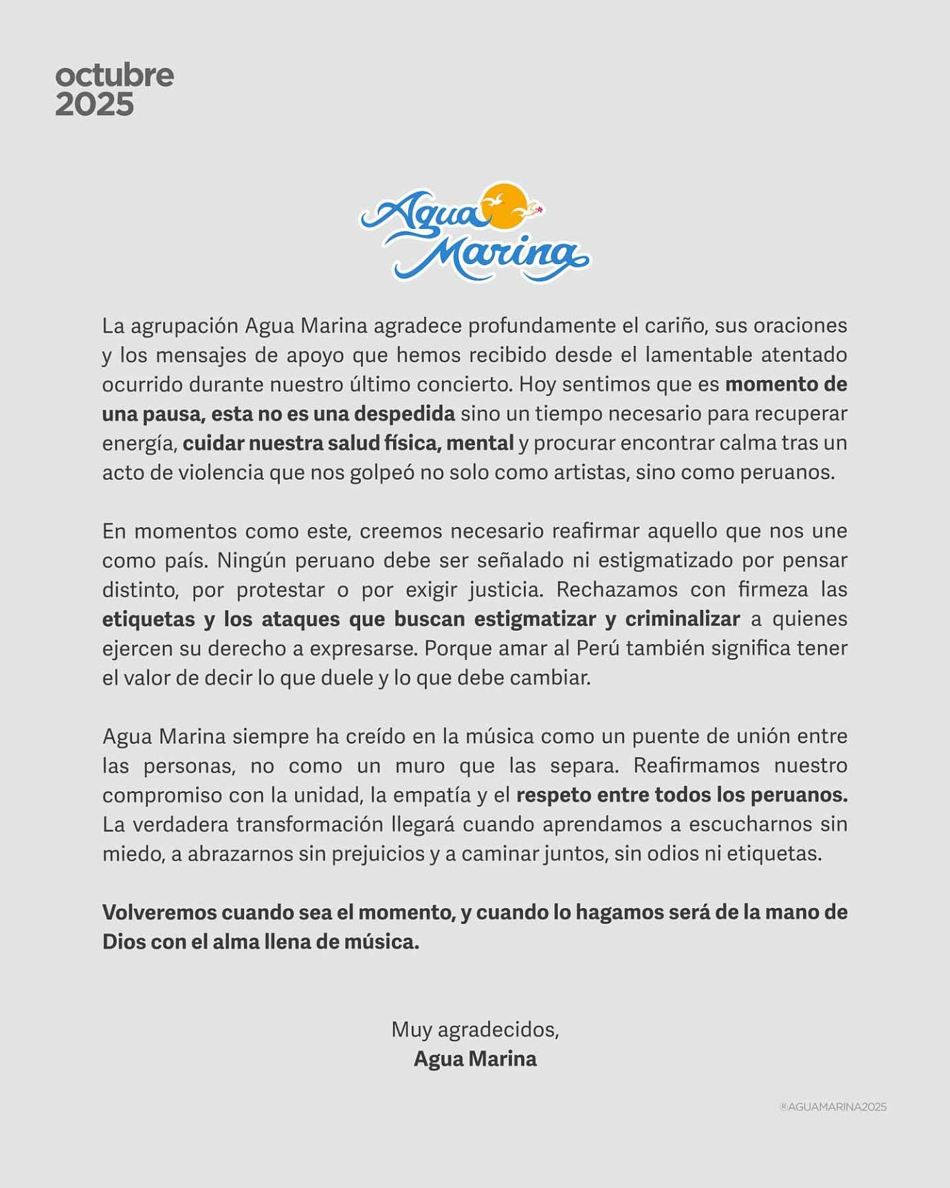 Comunicado Agua Marina