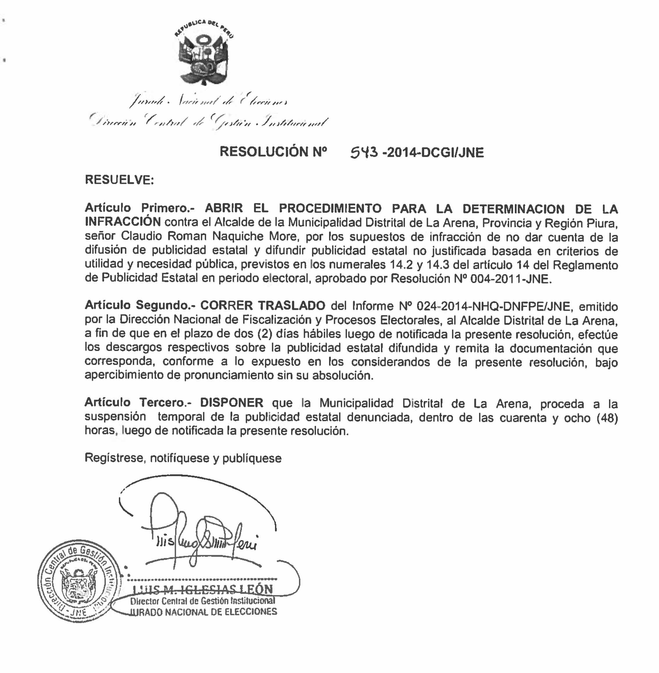 resolucion jne la arena
