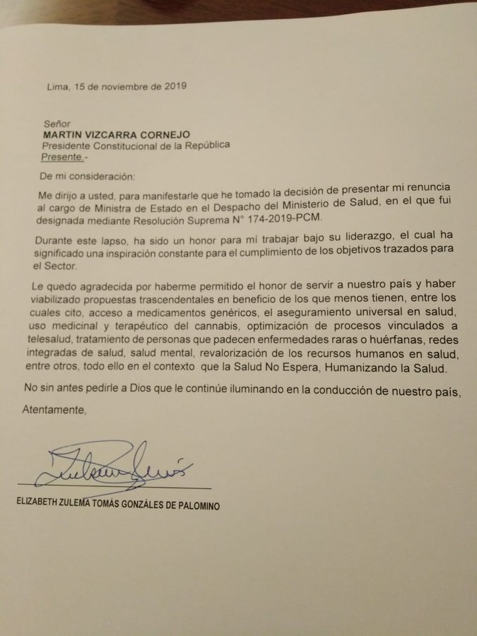 Carta renuncia Zulema