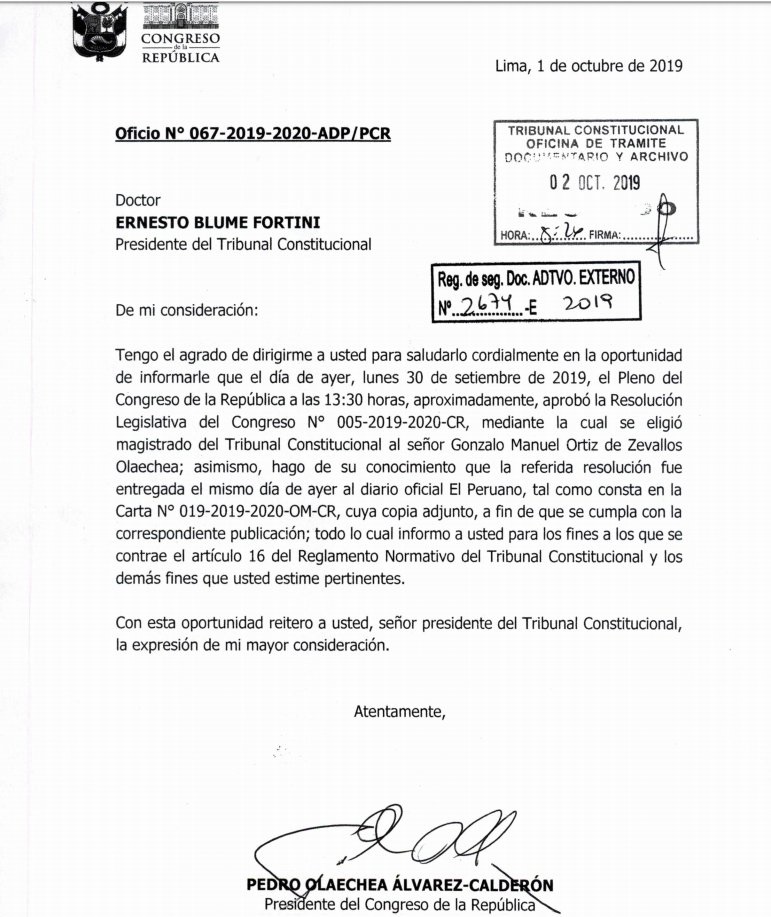Carta para posicionar a Gonzalo Ortiz de Zeballos en Tribunal Constitucional