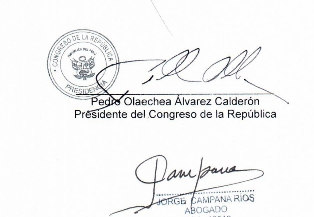 Firma de Pedro Olaechea en Demanda de Competencias