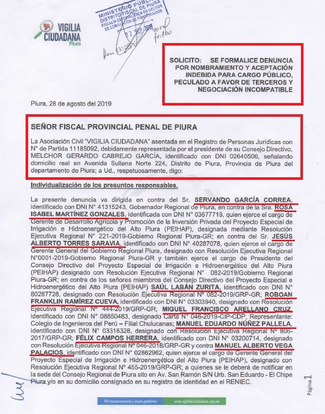 Denuncia penal contra Servando García y otros