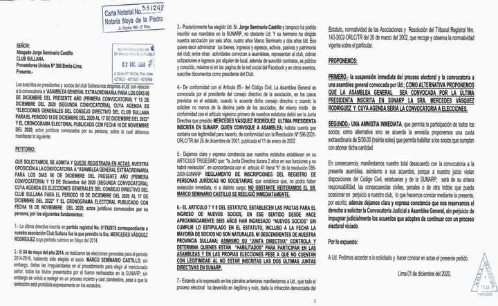 Carta Notarial Club Sullana