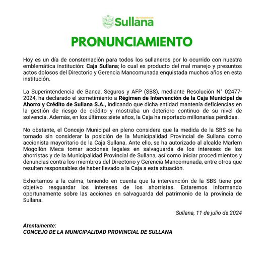 Comunicado sobre intervencion